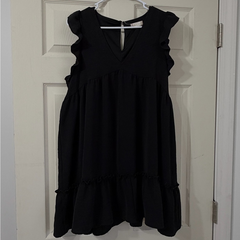 Black Ruffle-Sleeve Girls' Dress - Cute & Comfortable